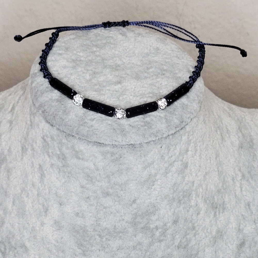 Stunning Blue Sandstone Bracelet Featuring Three (3) Crystal Embellished Beads